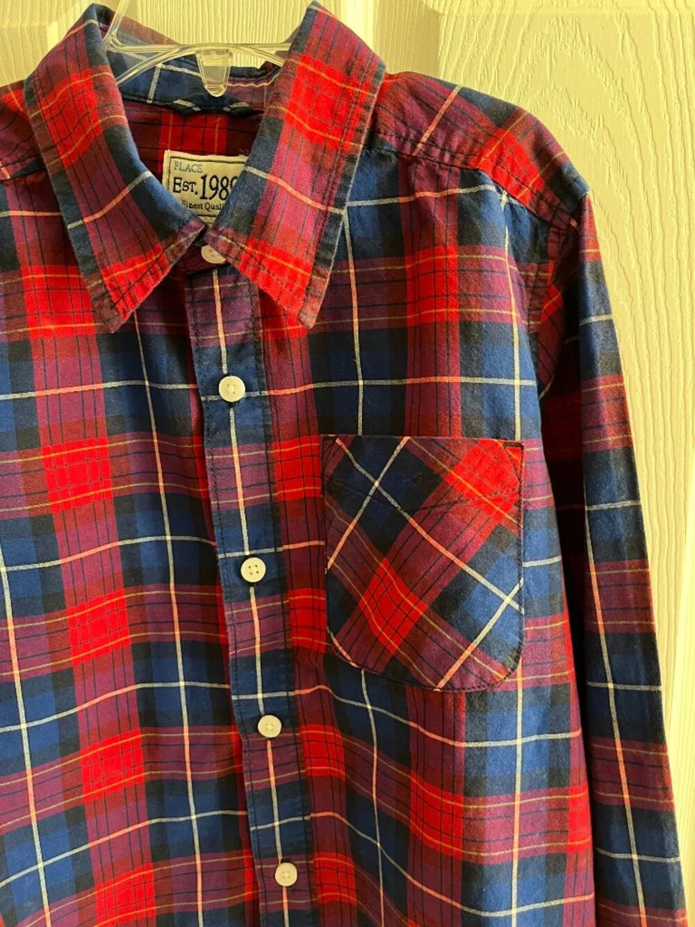Boys 10-12 Children's Place long sleeved red and blue plaid button down